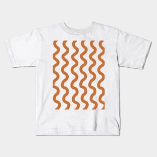 Brown vertical wavy curly lines pattern Kids T-Shirt